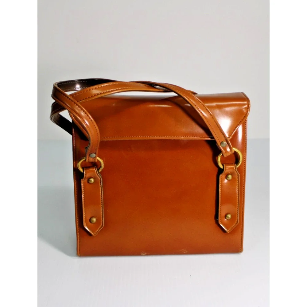 Vintage 1950s 1960s Town & Country Shoes Brown Leather Structured Satchel Bag